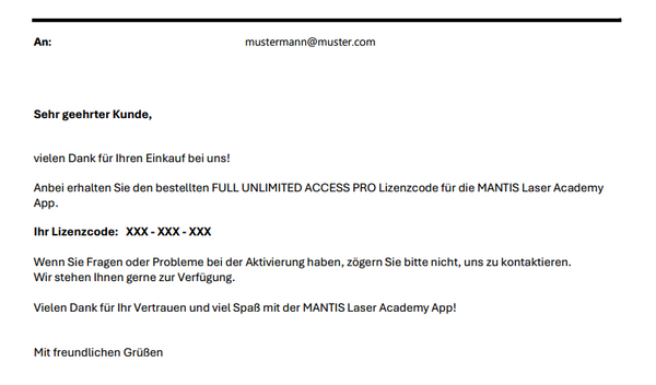 Mantis Laser Academy App | FULL UNLIMITED ACCESS | PRO Lizenz Code
